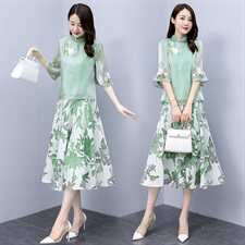 民族风女2023年夏季新款复古中国风改良旗袍雪纺连衣裙，女装连衣裙，韩然一族