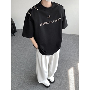 8XL-M夏季小众解构飞机扣一字肩设计稿短袖立体T恤卫衣男DX331P58
