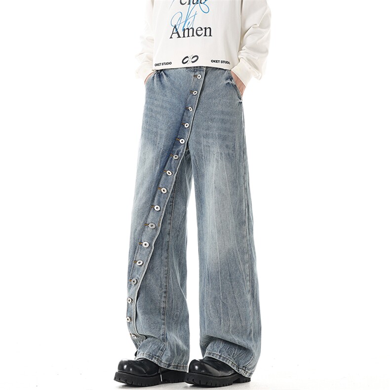 春节新款排扣设计宽松牛仔裤xz906-1-K1305特价P55控108，男装牛仔裤，星座906-1（原电商a316-2）