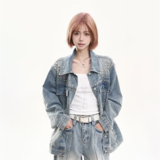 现货秋冬季新款水洗翻领多口袋潮流牛仔夹克情侣款外套JKN1244p78，男装工装外套，星座302B-2