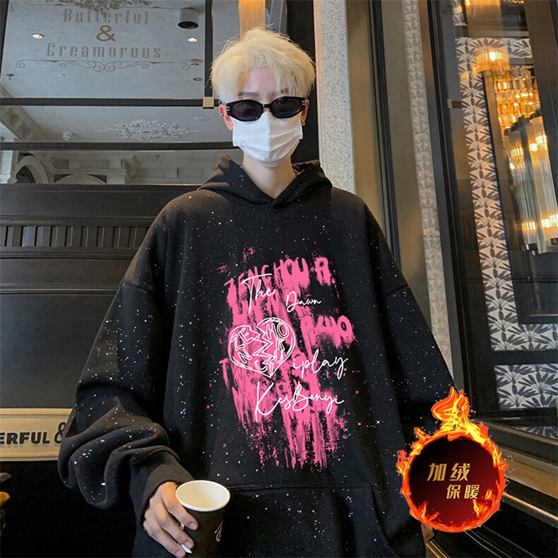 抖音得物高品质重磅全棉二开支持退换360克满天星连帽卫衣1005,男装卫衣,电商A486