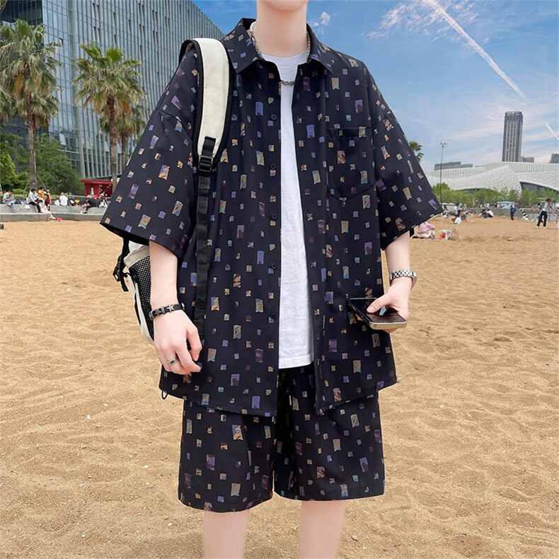 夏季海边沙滩男女同款休闲套装潮牌宽松大码XZ102B-1-TZ2567P55，男装休闲套装，星座102B-1