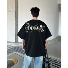 2025夏美式高街花卉刺绣短袖T恤百搭情侣tee潮A025-DT12-P35，男装T恤，电商A025