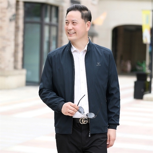 男士2023年春秋季新款长袖中老年休闲拉链夹克立领潮流宽松上衣男图片