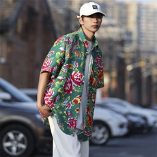 DC203男女中性风东北大花短袖衬衫衬衣外套民族风汉服团队服，男装T恤，星座115A(原星座507）