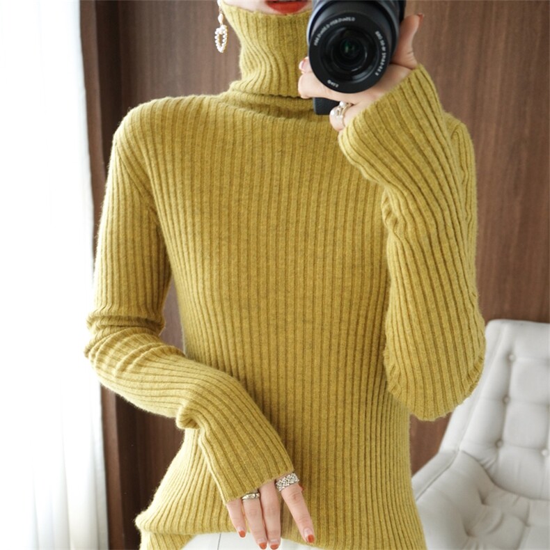 2025年秋季时尚百搭通勤简约休闲高领抽条，女装针织衫/毛衣，大美人包芯纱店