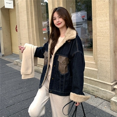 复古学院风牛仔外套女2025冬季新款短款宽松休闲百搭夹克小个子，女装棉衣/棉服，2C057