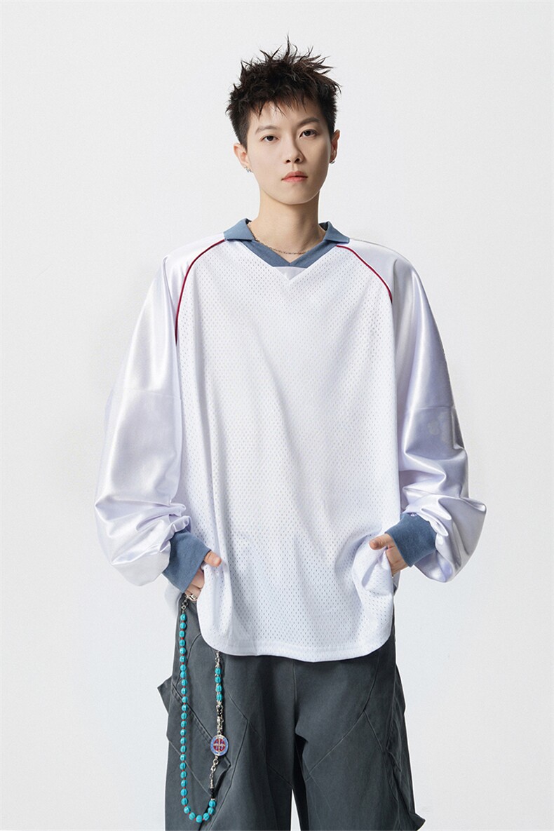 可二开美式POLO衫大码M-5XL拼接V领球衣长袖T恤男CX78111P45控69,男装Polo衫,星座226-1