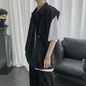 夏季无袖外搭男外穿潮牌日系潮流嘻哈港风衬衣韩版痞帅气外套衬衫,男装背心/马甲,星座1008