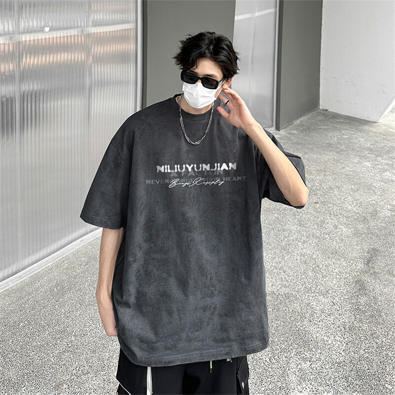 扎染印花短袖XY5559-TP4058高街宽松圆领半袖字母印花T恤衫,男装T恤,电商A102