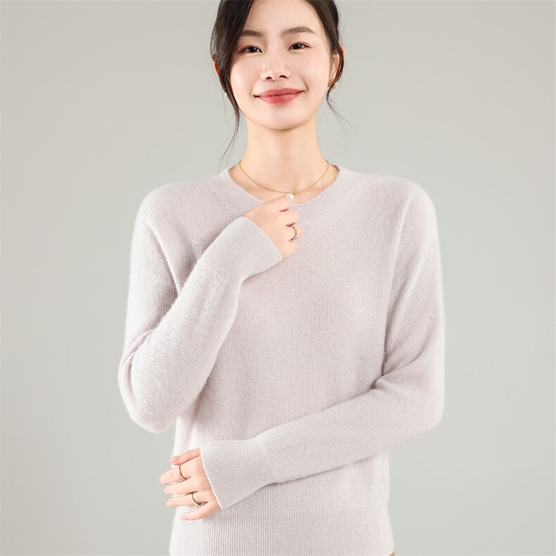 35%羊绒衫秋冬季新款舒适时尚百搭纯色圆领女式宽松长袖打底毛衣,女装羊绒衫,琳尚羊绒