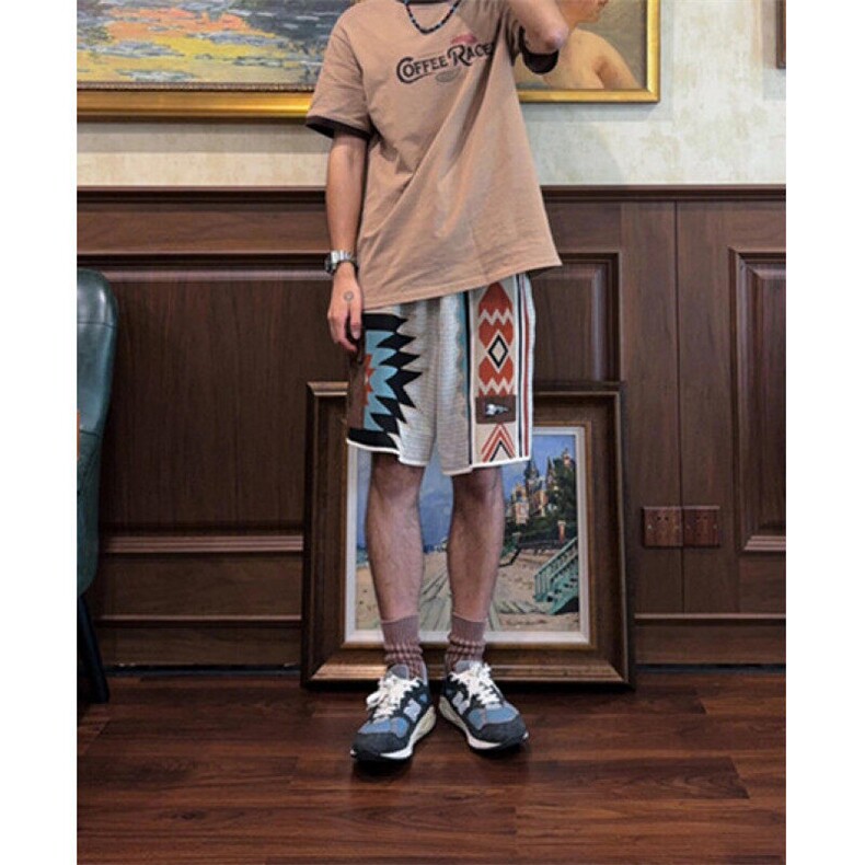 复古纳瓦霍针织短裤夏季潮牌刺绣几何五分裤卫裤子男KD2235,男装休闲裤,星座1116A（原606A-3）