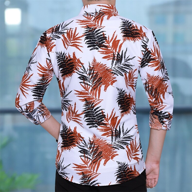 秋装新款花衬衫加大码加肥韩版男士长袖衬衫C628p35模特图,男装衬衫,星座1203