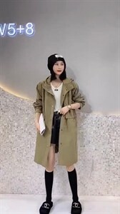 2021秋季新款休闲宽松后抽绳双口袋大版风衣外套,女装风衣,L·H·X
