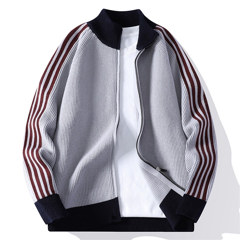 25846-P73秋季时尚立领毛衣开衫男士针织衫三条杠宽松外套夹克，男装针织衫/毛衣，电商D310B