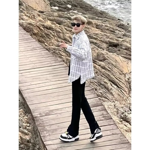 春季新款小香风休闲长袖设计感格纹上衣工装潮流宽松衬衫男款外套图片