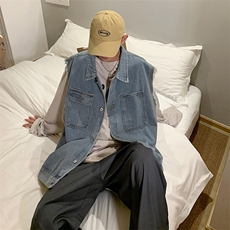 牛仔马甲男春季潮牌毛边坎肩背心ins潮流炸街青年无袖外套M82-p55，男装背心/马甲，星座1008