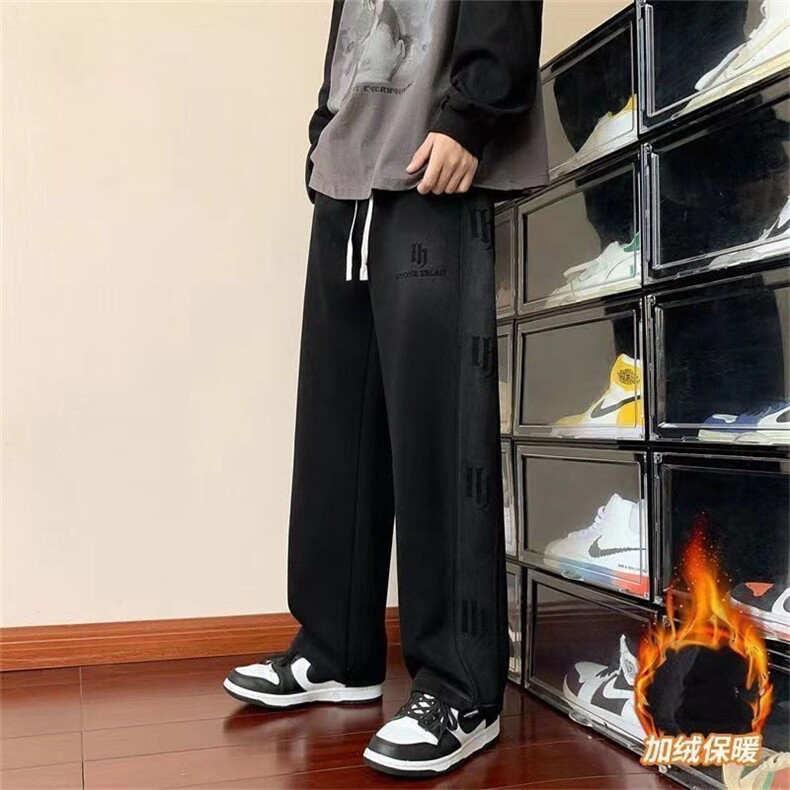 网络图现货新款加绒加厚水洗卫裤青少年学生潮流帅气休闲直筒裤,男装休闲裤,星座715-4