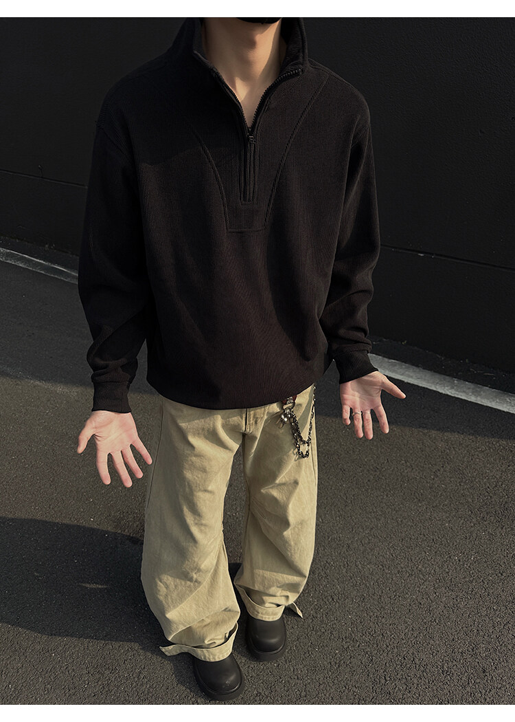 坑条肌理感春季新款半高领拉链男士卫衣上衣潮牌痞帅外套P58,男装卫衣,电商C306-1
