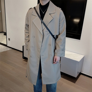 新款韩版明线设计中长款风衣外套男过膝双排扣风衣男潮FY005-P170图片
