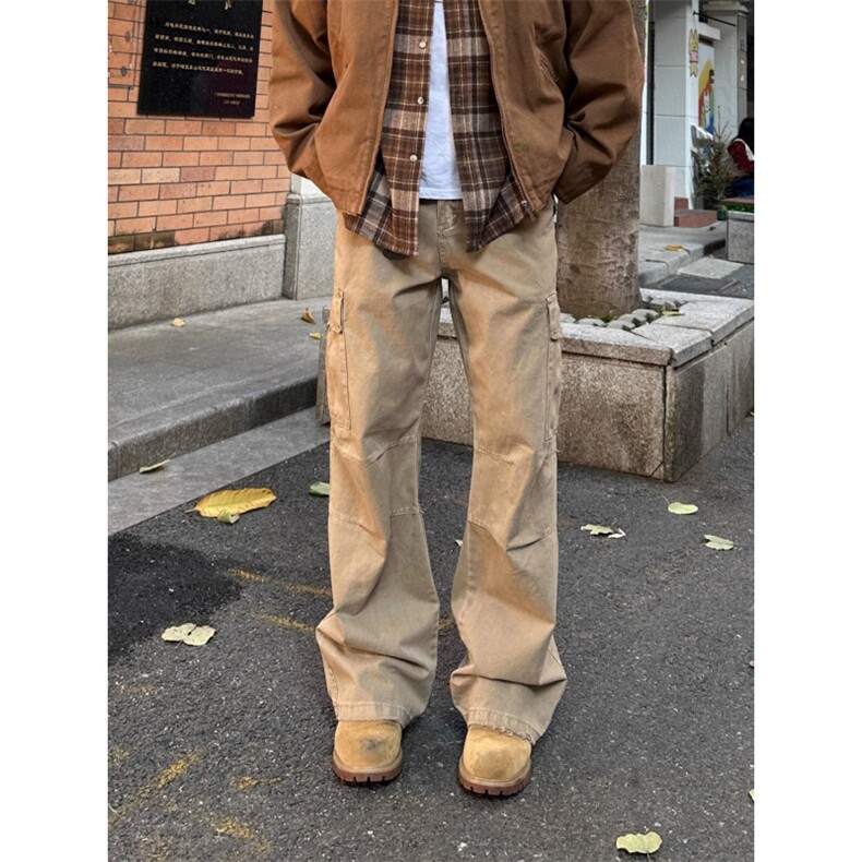 W10318-P63网图现货美式高街美拉德系做旧宽松多口袋工装休闲裤,男装工装外套,星座1608