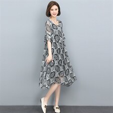2022夏季新款复古印花连衣裙宽松显瘦遮肚雪纺裙，女装连衣裙，依恋蒂丝