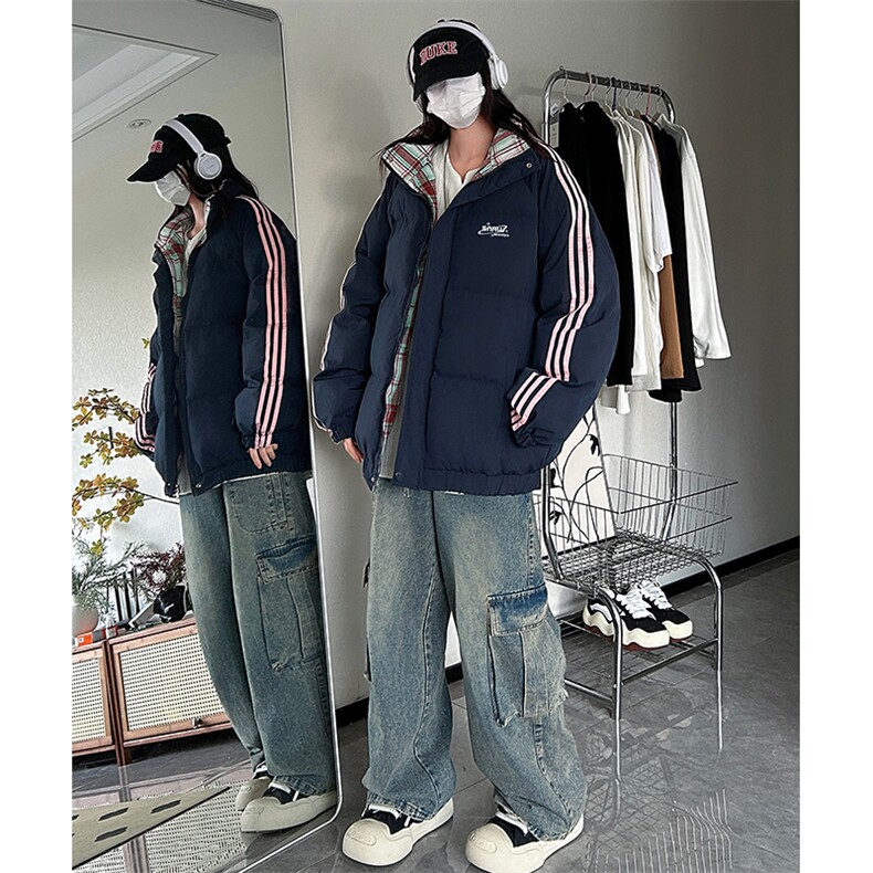 现货假两件格子羽绒棉衣抖音得物二开冬季棉服加厚外套BMY206,男装棉衣,电商A486