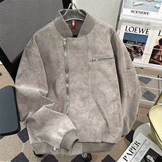 皮衣外套男士秋冬季美式潮牌高领工装上衣宽松夹克3313P70，男装夹克，星座410-2