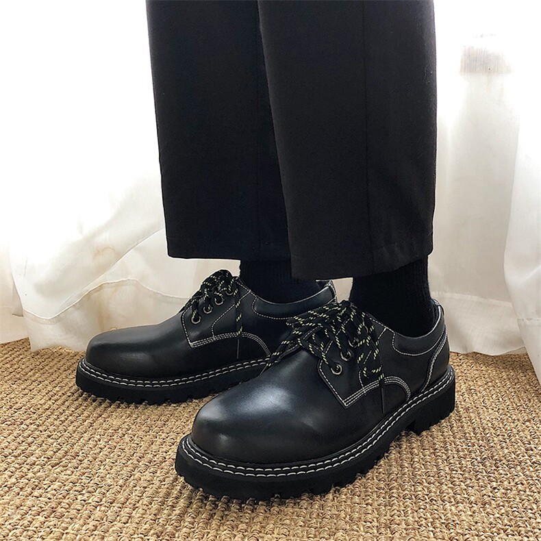 秋季韩版chic小众厚底皮鞋男潮流黒色休闲低帮鞋B253-1382，男鞋低帮鞋，星座814A（原电商B253）