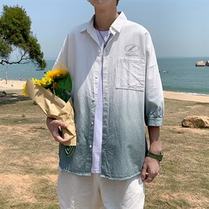 夏季吊染纯棉衬衫男宽松落肩七分袖衬衫男DS-C407-B1010-P40图片
