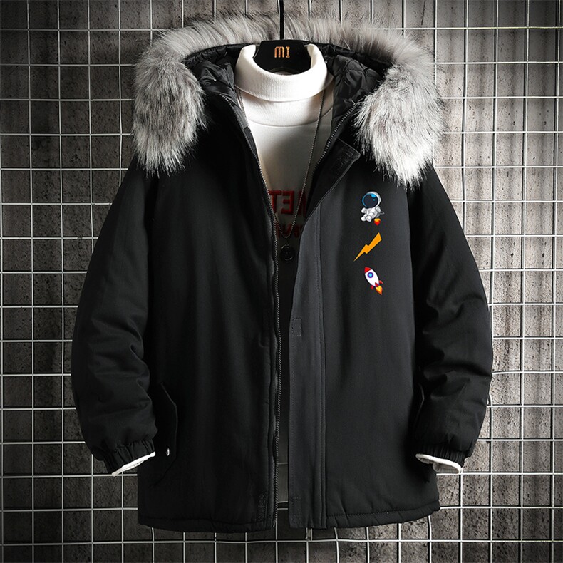 MM48165-P130 冬季大毛领棉衣男士大码加厚棉袄男棉服 网格图片