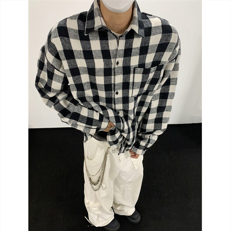 现货~磨毛加厚格子大码长袖衬衫C5899/特P25黑色,男装衬衫,电商A094