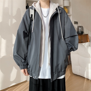 春季大口袋假两件连帽夹克大码新款夹克外套XZ102B-1-JK2566P75图片