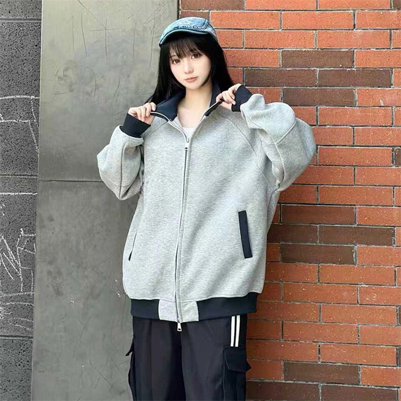 抖音得物高品质26春装美式高街重磅结构拼接织带立领卫衣外套CM42,女装短外套,电商A486-1