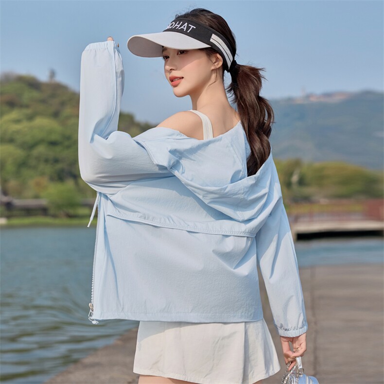 小个子时尚紫色薄款外套女短款2025夏季新款连帽透气户外防晒衣潮,女装防晒衣,悦祺