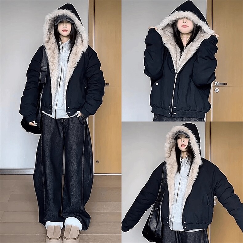 现货高品质美式高街冬季重磅硬挺短款座山雕毛领棉衣男女加厚外套，男装棉衣，电商A486-1