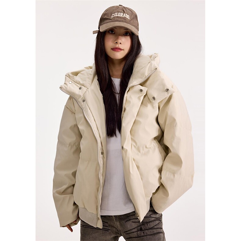 现货5W件冬季三防重磅boxy短款羽绒连帽PU皮棉衣外套防风加厚棉服，男装棉衣，电商A486