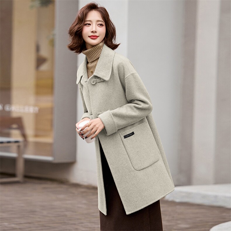 2025秋冬新款羊毛呢外套品牌女装宽松气质双面呢大衣中长,女装双面呢大衣,衣之秀