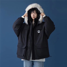 加绒加厚冬男女连帽棉衣毛领工装大口袋魔术贴面包服MY259P88，男装棉衣，星座1013-1