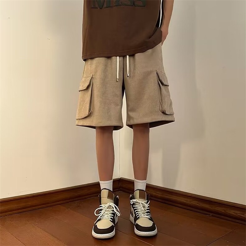 夏季日系麂皮绒阔腿休闲五分裤美式大口袋工装短裤男K6392-P35,男装休闲裤,星座512-3