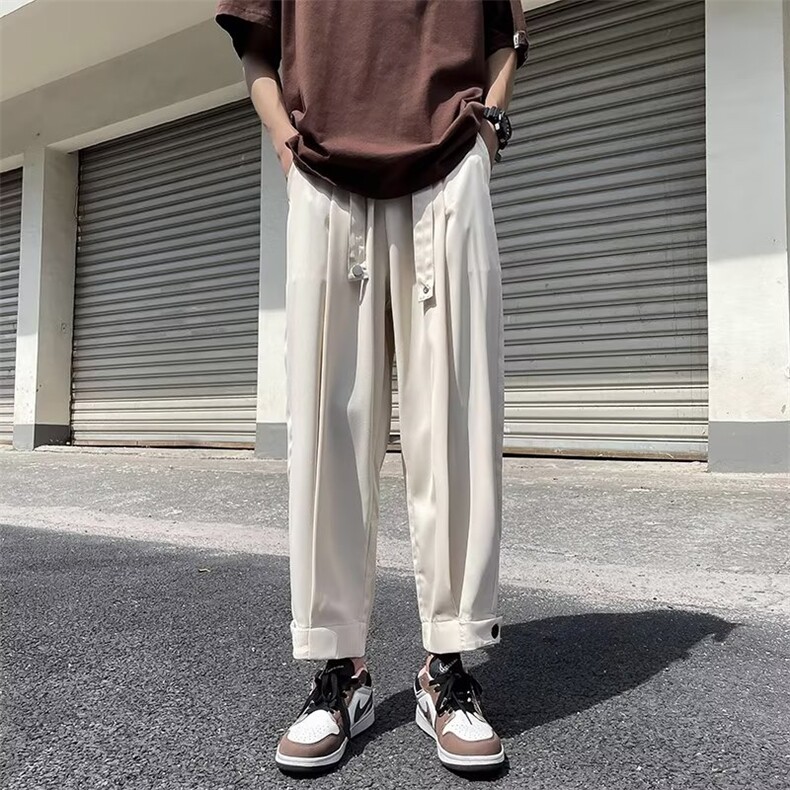 冰丝哈伦萝卜裤男夏季薄款日系潮牌痞帅大码青少年锥形九分西装裤,男装休闲裤,四季星座218-1
