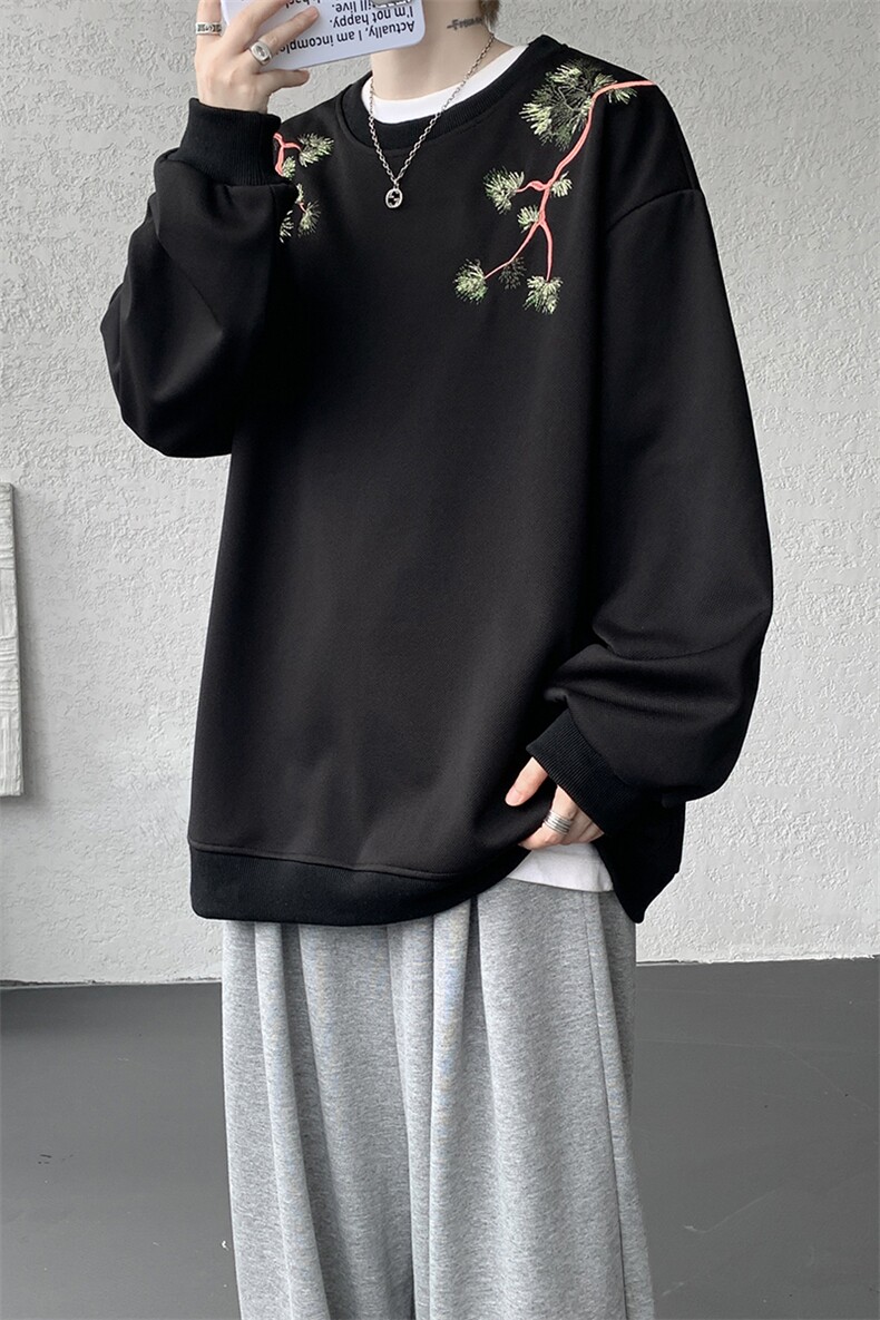 8XL-M新中式圆领卫衣宽松大码风刺绣无帽上衣重磅外套WY5118P55,女装短外套,电商B238
