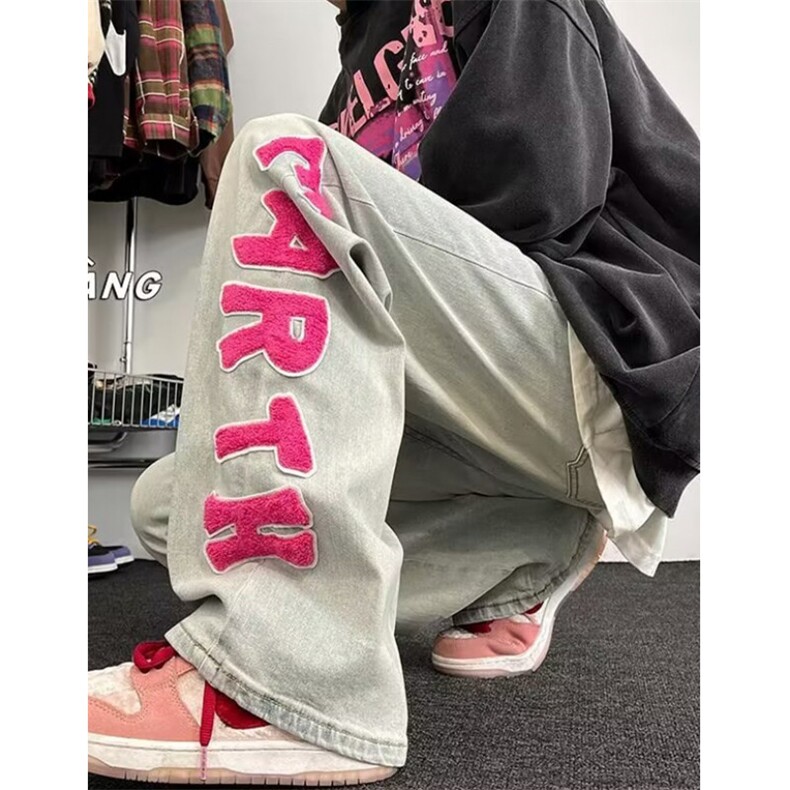 蓝毛巾绣字母加绒牛仔裤男款秋冬风弯刀裤子修身显瘦直筒N2025,男装牛仔裤,星座1116A（原606A-3）