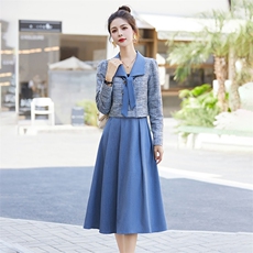 2025年秋装新款衣领两种穿法简约长袖穿着透气舒适两件套套裙，女装套装/套裙，尚娜萱