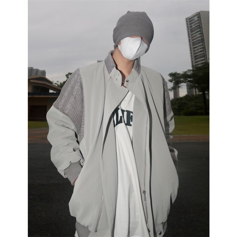 高街vibe美式外套男短款垫肩春秋季飞行员夹克拼接欧美街头棒球服,男装夹克,星座1210-1