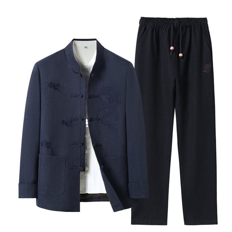 主推大货中老年风唐装春秋外套中式盘扣男复古夹克两件套，男装夹克，钱塘723