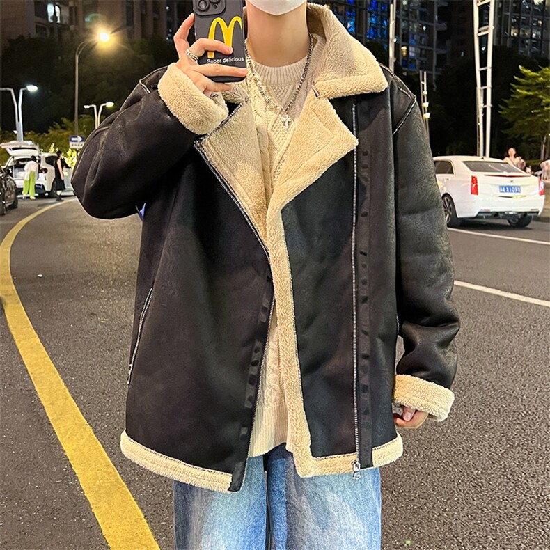 翻领皮衣加绒加厚男女冬季宽松休闲外套D012-P125,男装皮衣,星座717