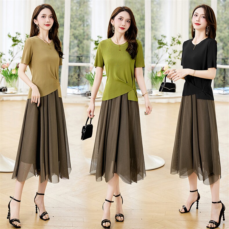 2023年夏季新款时髦减龄气质显瘦两件套裙，女装套装/套裙，鑫鑫美