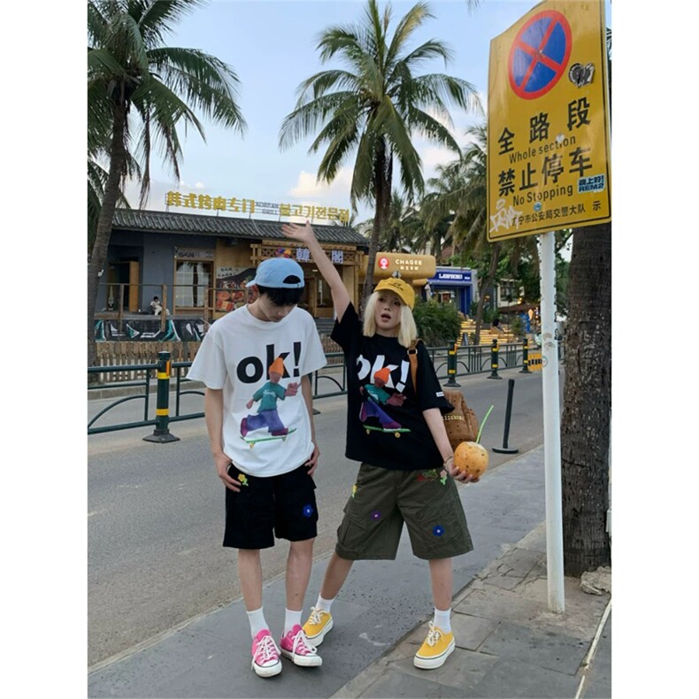 网图有货美式复古卡通人物印花纯棉短袖T恤男女情侣上衣A580-P25,男装T恤,星座1505