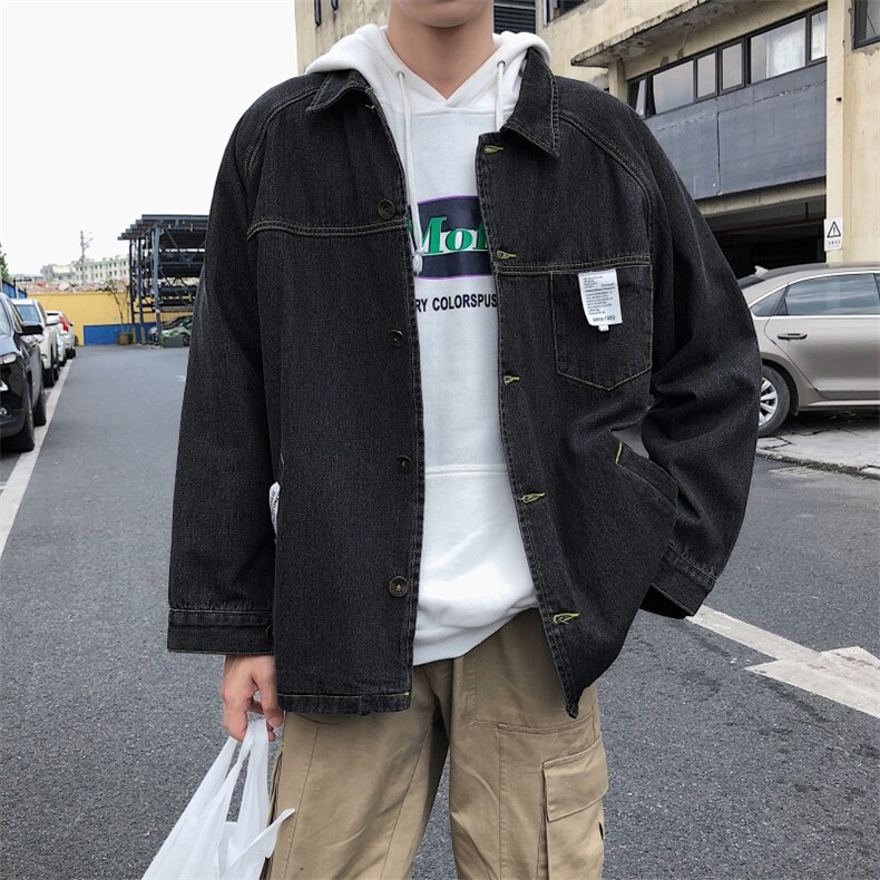 春季港风牛仔外套男chic韩版简约百搭坠感夹克J/,男装夹克,电商D202